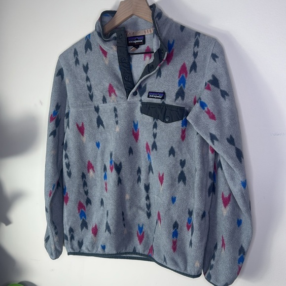 Patagonia Synchilla‎ Snap Collar Gray Print Fleece Pullover Women’s Size Medium - Picture 3 of 7